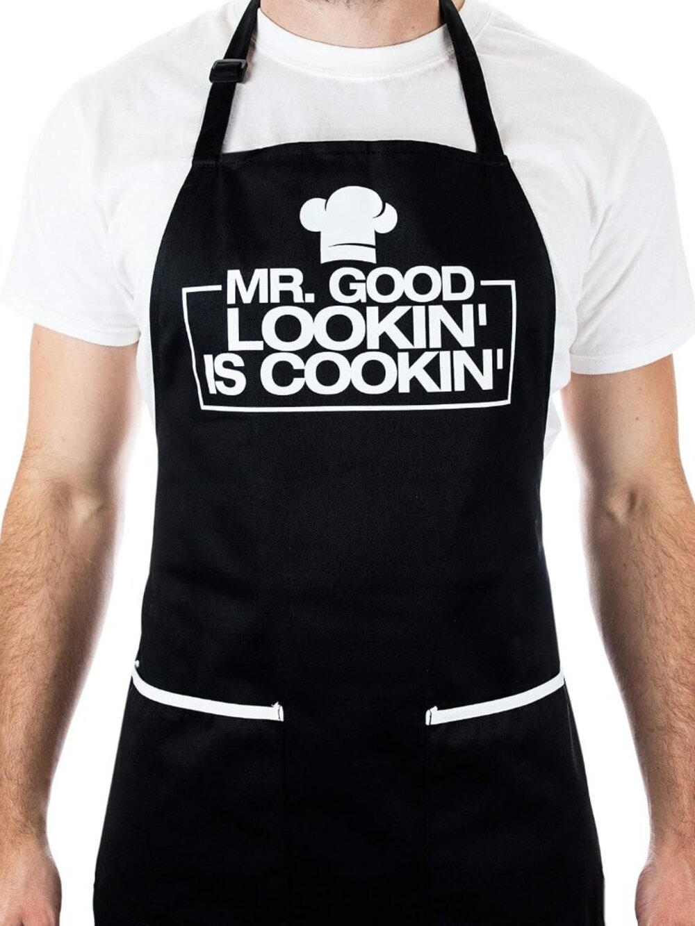 Funny Apron for Men, 2 Large Pockets One Size Fits All Chef Apron for Grilling,